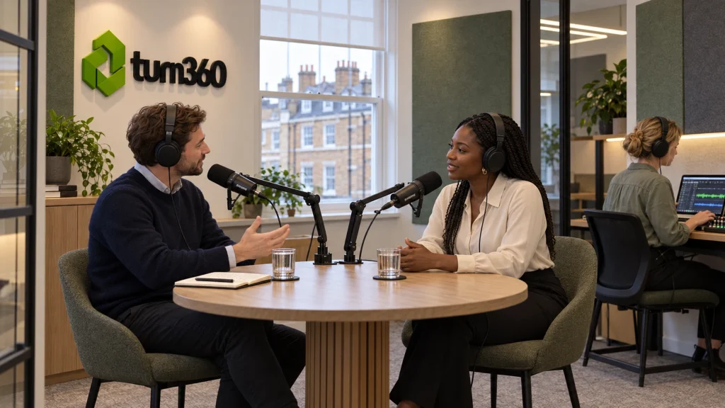 Podcast recording at the Turn360 London office