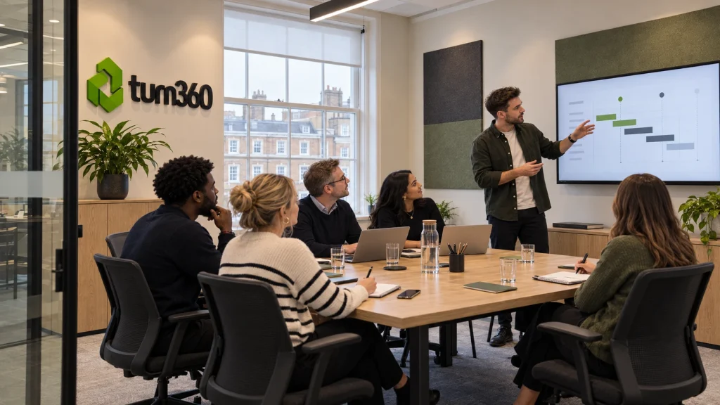 Project planning meeting at the Turn360 London office
