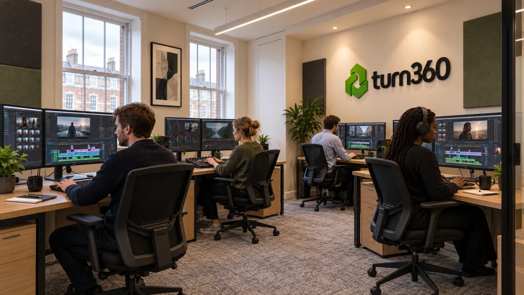 Video editing suite at the Turn360 London office