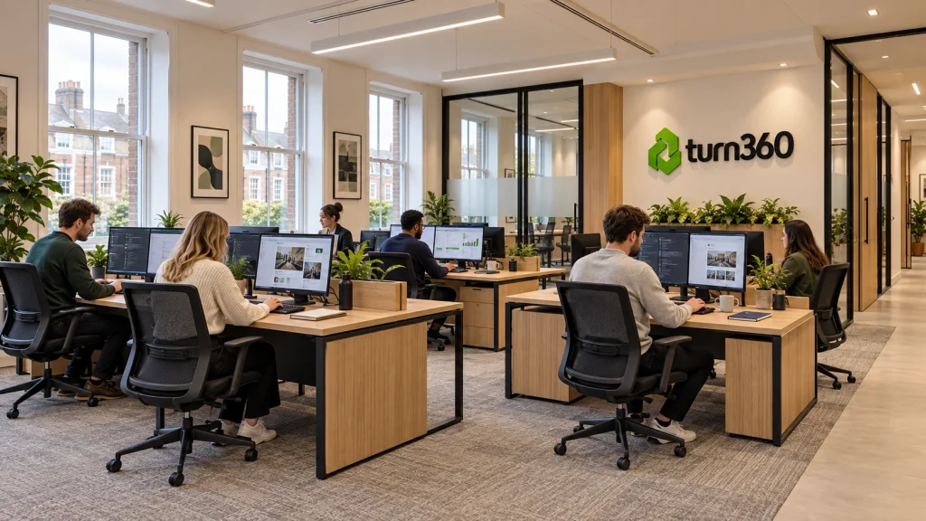 Open-plan workspace at the Turn360 London office