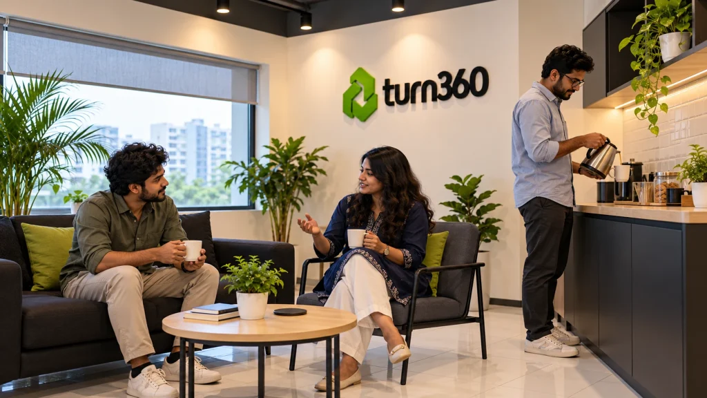 Team break in the Turn360 office lounge
