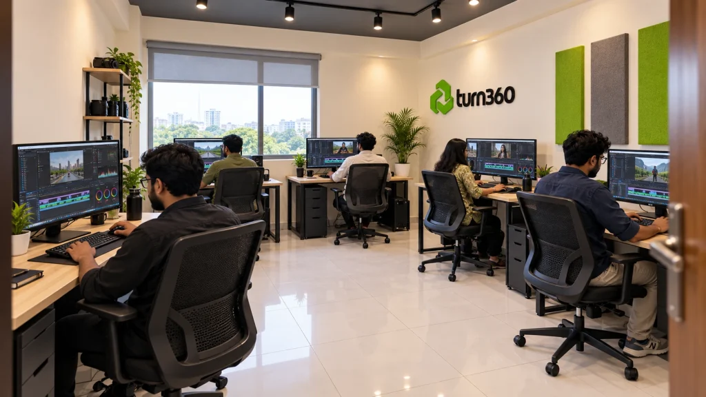 Video editing team at work in the Turn360 office