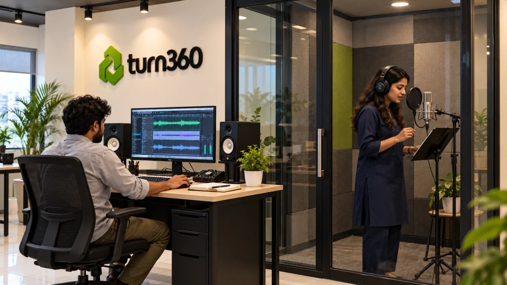 Voice-over recording in the Turn360 audio studio
