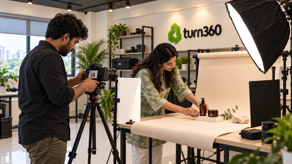 Product photography setup in the Turn360 studio