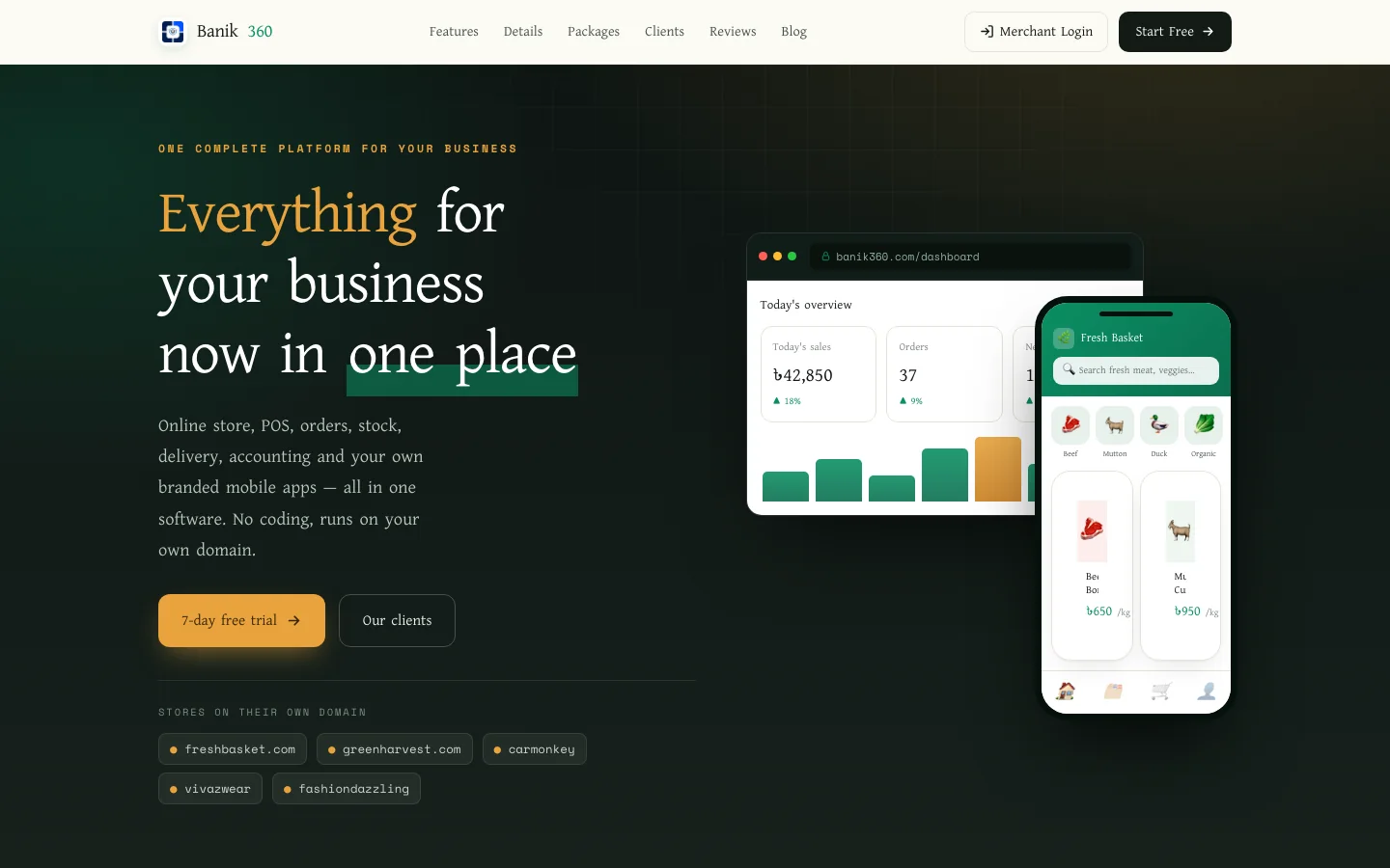 Banik360 business platform dashboard and storefront app