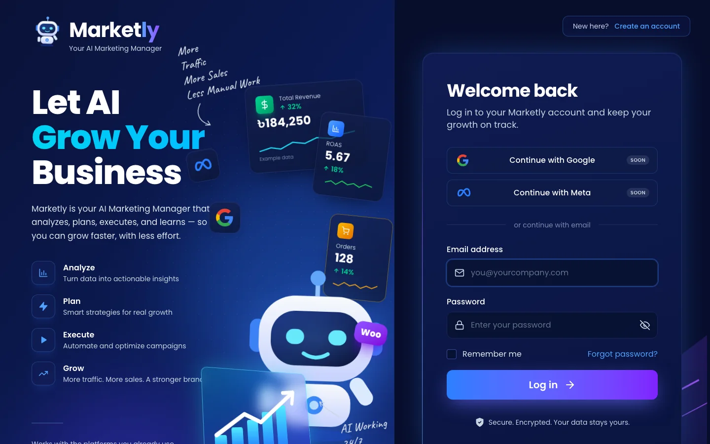 Marketly AI marketing platform dashboard