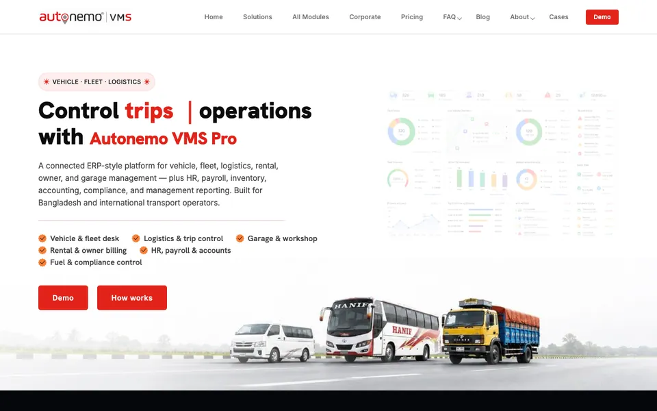 Autonemo VMS Pro — Fleet management software, website by Turn360
